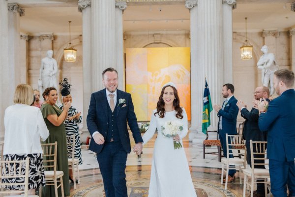 Dublin city hall wedding long sleeved white dress and hairband