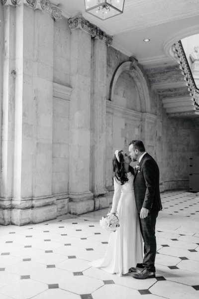 Dublin city hall wedding long sleeved white dress and hairband