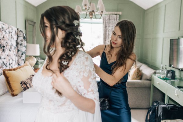 bride and bridesmaid navy