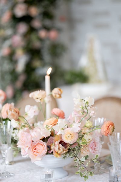 candle display roses pink flowers