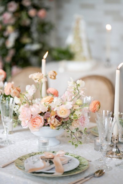 candle display roses pink flowers