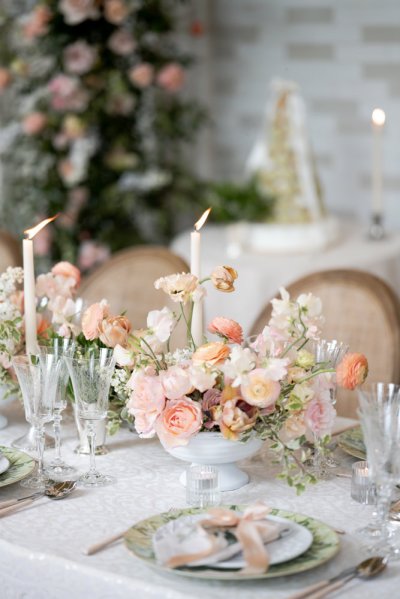 candle display roses pink flowers