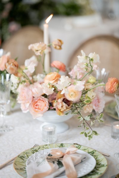 candle display roses pink flowers