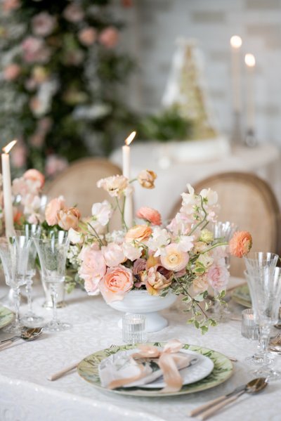 candle display roses pink flowers