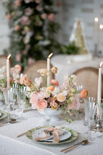 candle display roses pink flowers