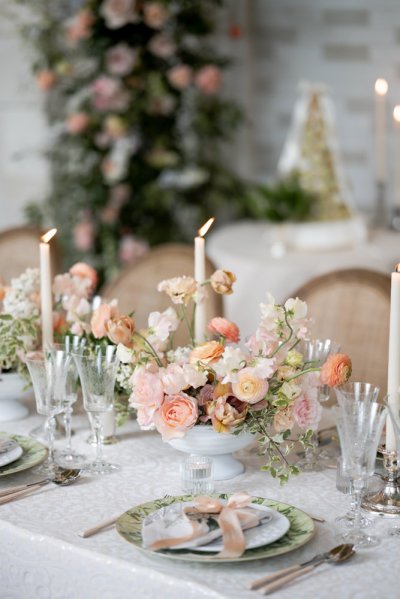 candle display roses pink flowers