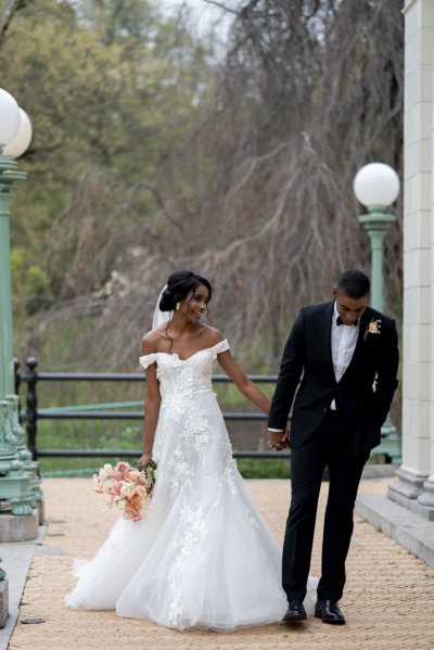 Bride and groom bouquet pink roses flowers elegant mountain scenic