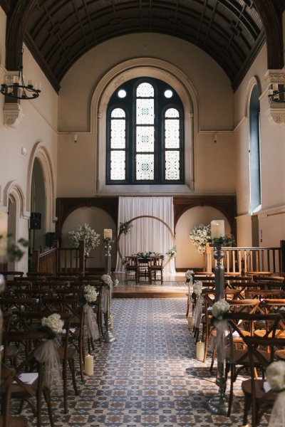 Empty church ceremony chairs