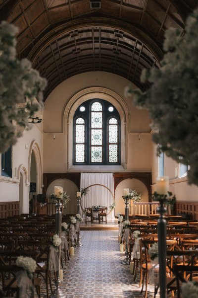 Empty church ceremony chairs