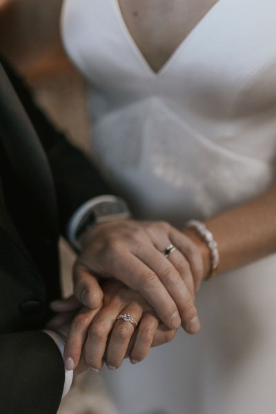 Close up ring band detail bride groom