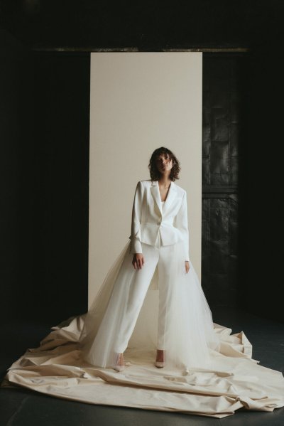 Look 4a bridal gown Tuxedo Suit