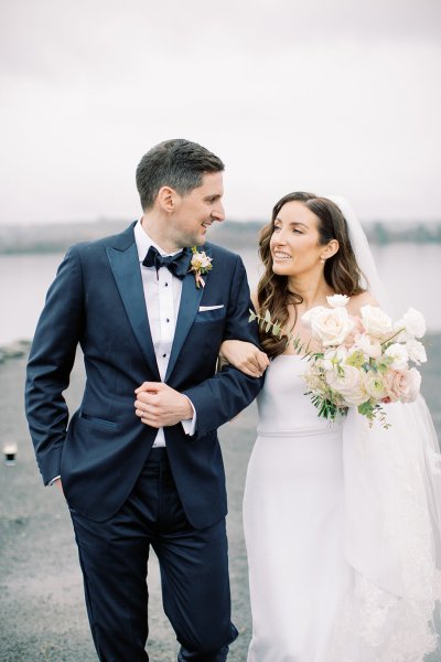 bride and groom navy tux