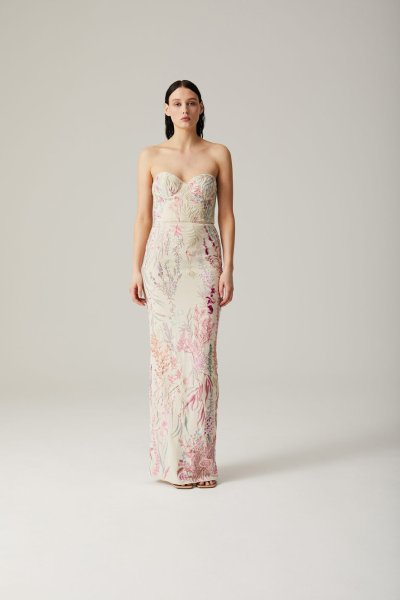 Underwater wildflower cupped bustier gown in blush