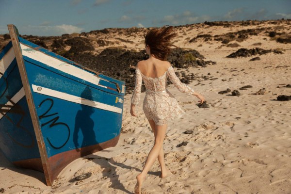 Short dress bridal gown bride beach vibes sand