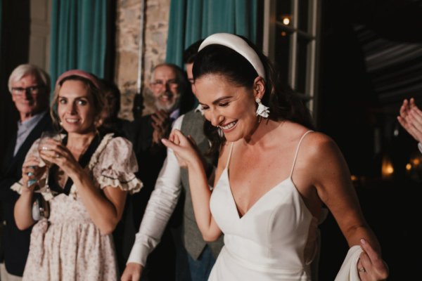 Couple bride groom first dance dancing guests