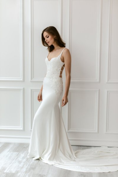 Eve satin white wedding dress long train