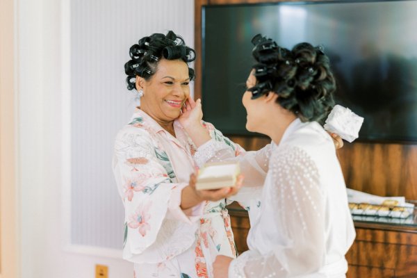 Mother and daughter bride getting ready hair hairstyle