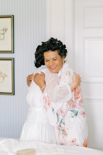 Mother and daughter bride getting ready hair hairstyle