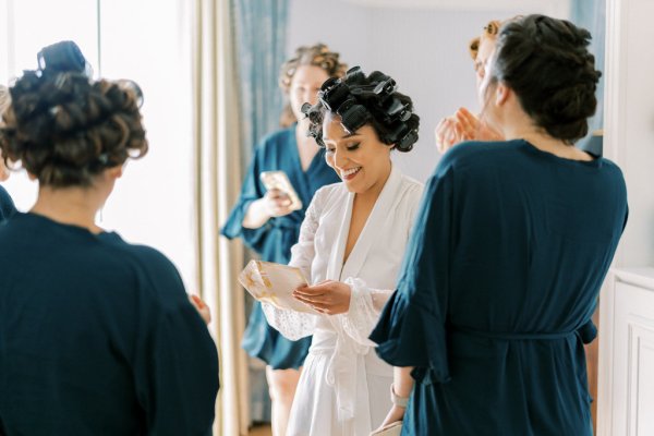 Bride emotional crying getting ready hair hairstyle