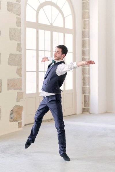 Groom dancing in studio