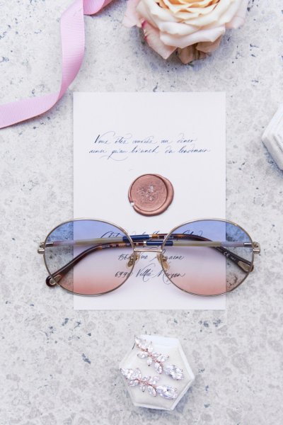 Rose flowers invitation names sunglasses