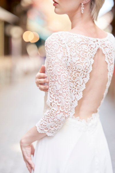 Bride wedding dress lace on her own street style