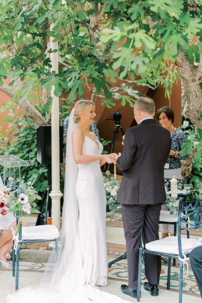 Bride groom stand at wedding ceremony vows