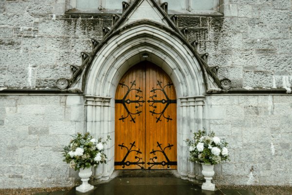 Exterior church white rose flowers