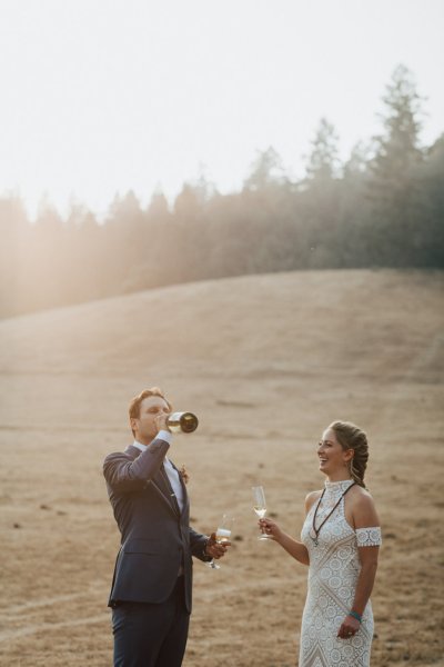 Bride groom sunset exterior park forest