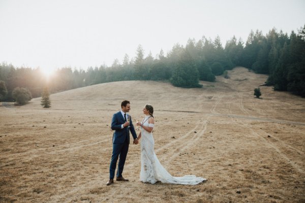 Bride groom sunset exterior park forest