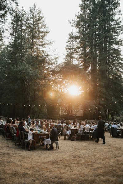 Guests bride groom groups exterior park