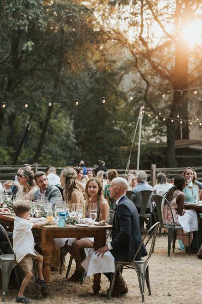 Guests bride groom groups exterior park