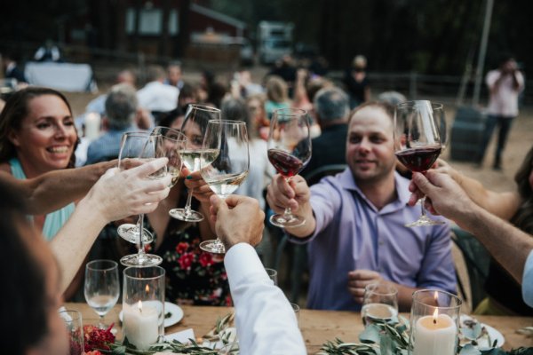 Guests cheers prosecco champagne