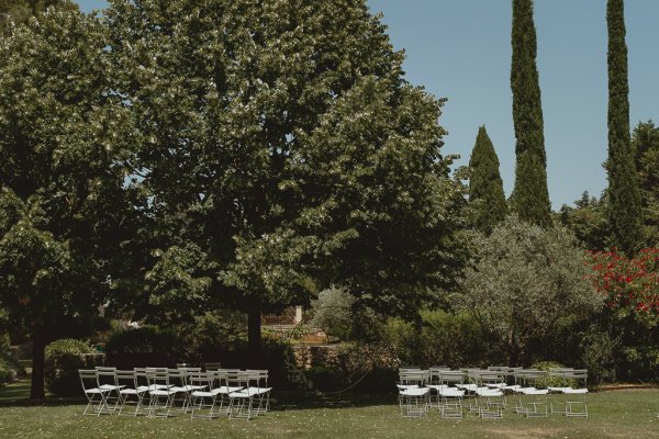 Exterior seating wedding ceremony