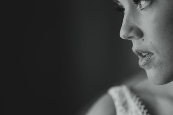 Black and white image of bride