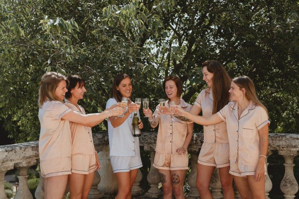 Bride and bridesmaids get ready cheers