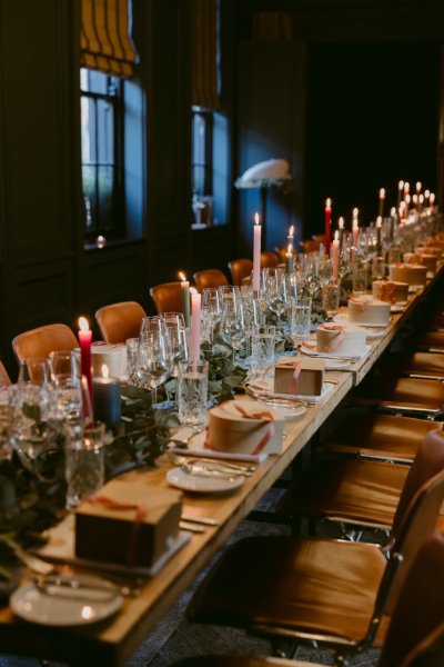 Interior dining room detail candles chairs table