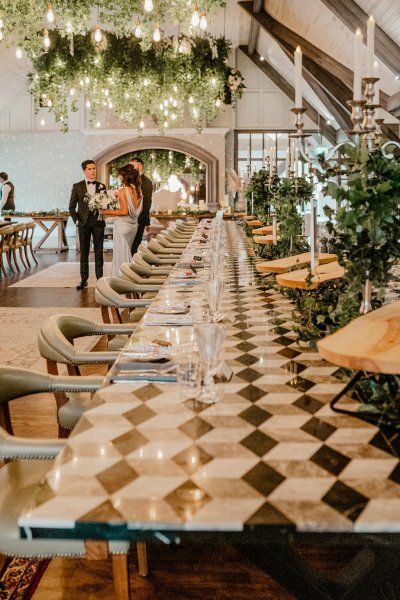 Checkered print interior dining table room