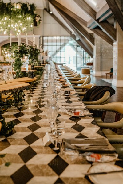 Checkered print interior dining table room