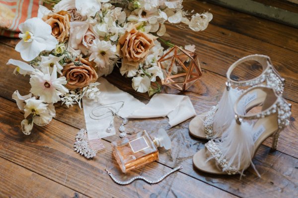 Perfume heels shoes wedding orange roses