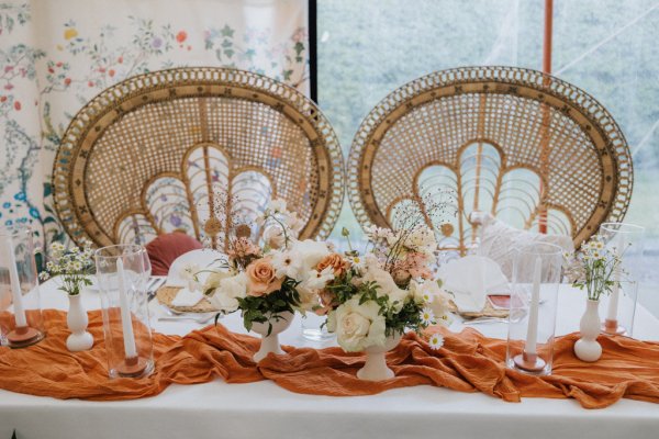 Orange themed dining room flowers roses