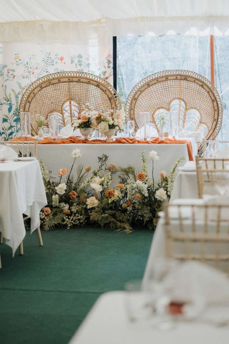 Dining room area with flowers