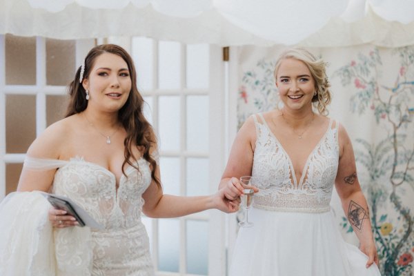 Brides in dining room together