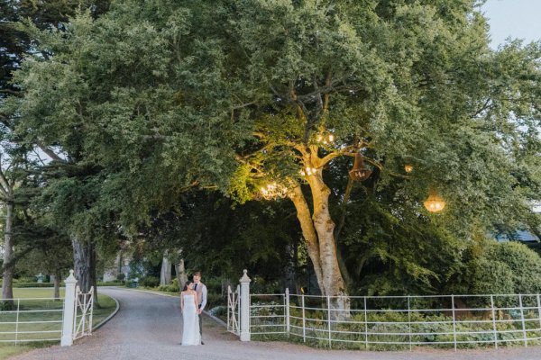 Bride and groom forest shot