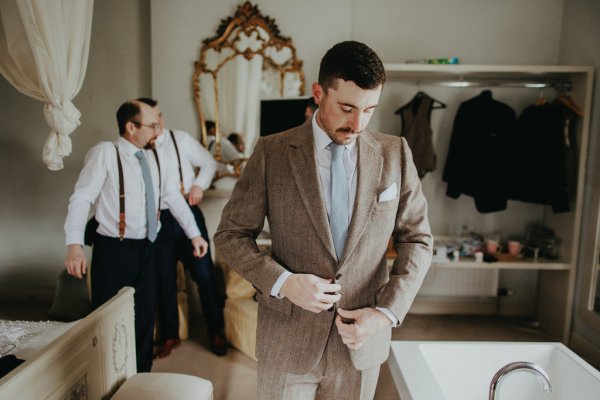 Groom getting ready suit tweed jacket