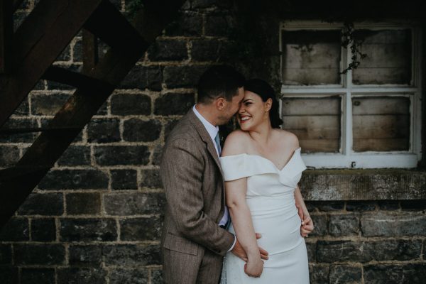 close shot of couple bride and groom over the shoulder