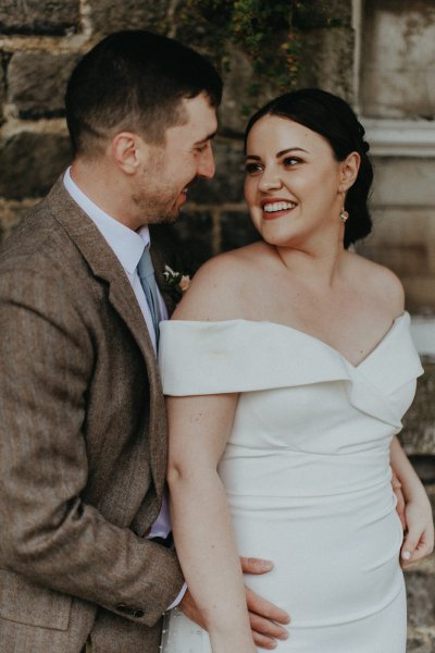 close shot of couple bride and groom over the shoulder