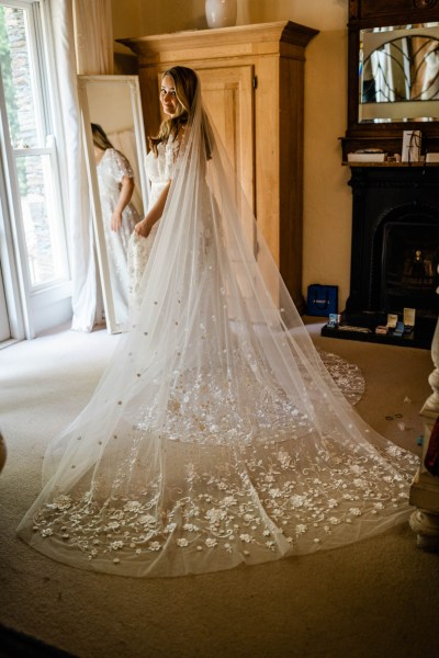 Back of bridal gown dress from behind detail dress long train