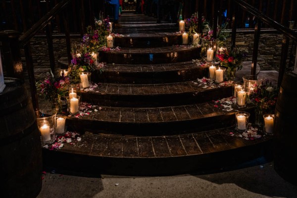 Staircase of candles lighting lit