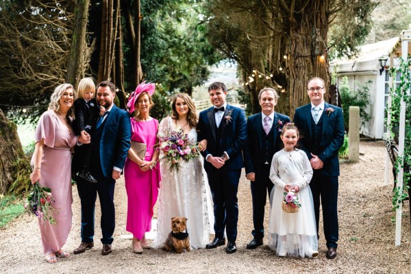 Flower girl bride bridesmaids groom groomsmen